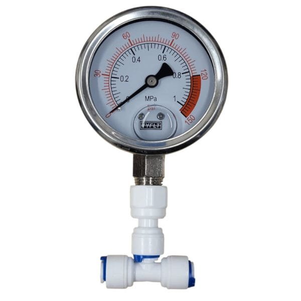Radial oil liquid filled pressure gauge 1/4" in-line for water filters reverse osmosis systems