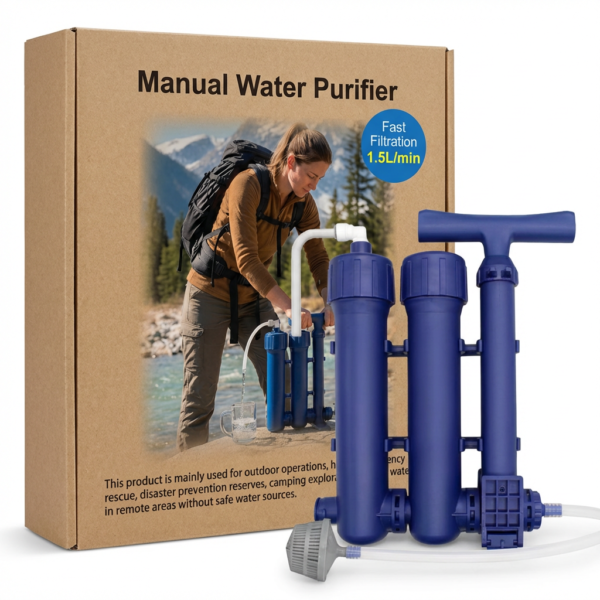 Manual hand pump water filter 3-Stage portable filtration system for survival outdoor camping hiking